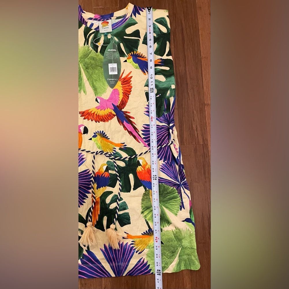 Farm Rio Dress Sleeveless Mini Shift Tropical Floral Parrot 100% Cotton XL NWT - Picture 6 of 11